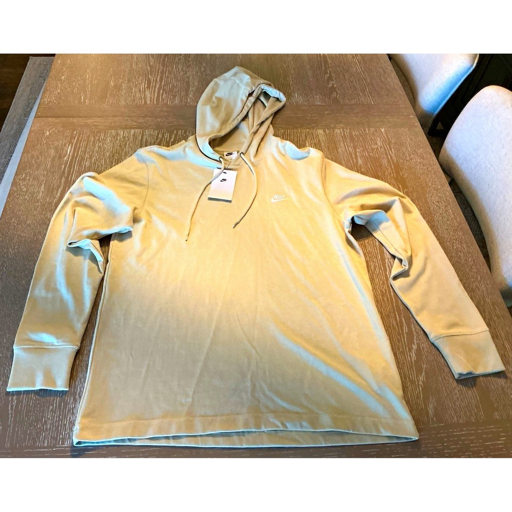 Nike Men's M Beige Pullover Hoodie Solid Drawstring Hooded Logo